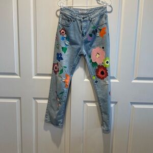 Y2K🔮MISSLOOK DENIM HAND PAINTED FLORAL STRAIGHT LEG JEANS